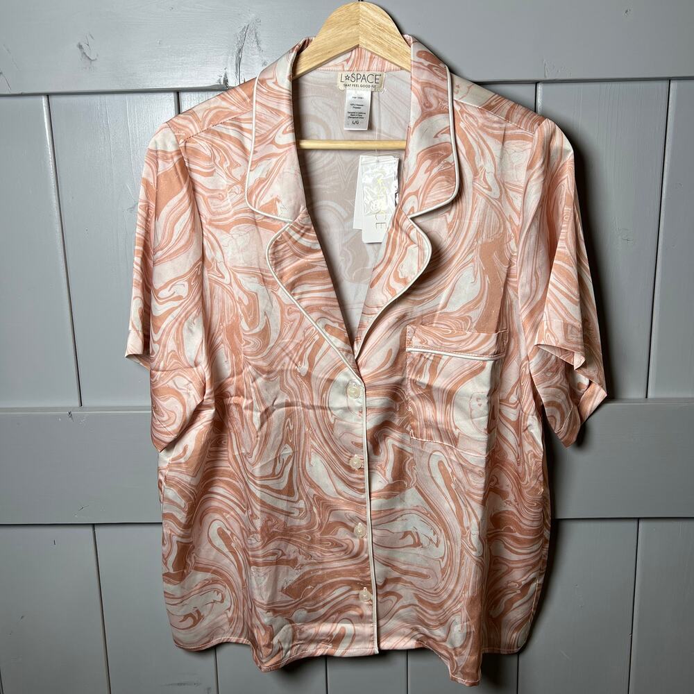 L*Space Nova‎ Marbled Silky Pink Pajama Top Size Large NEW